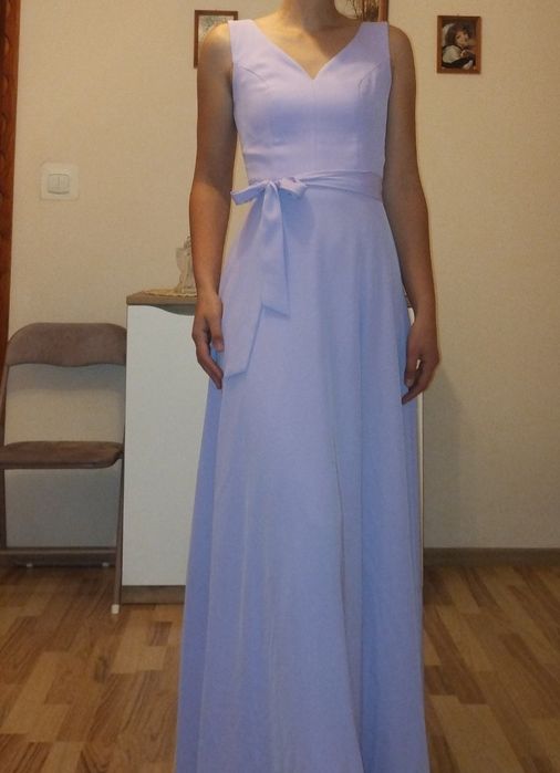 liliowa długa sukienka na wesele imprezę sylwester studniówkę s