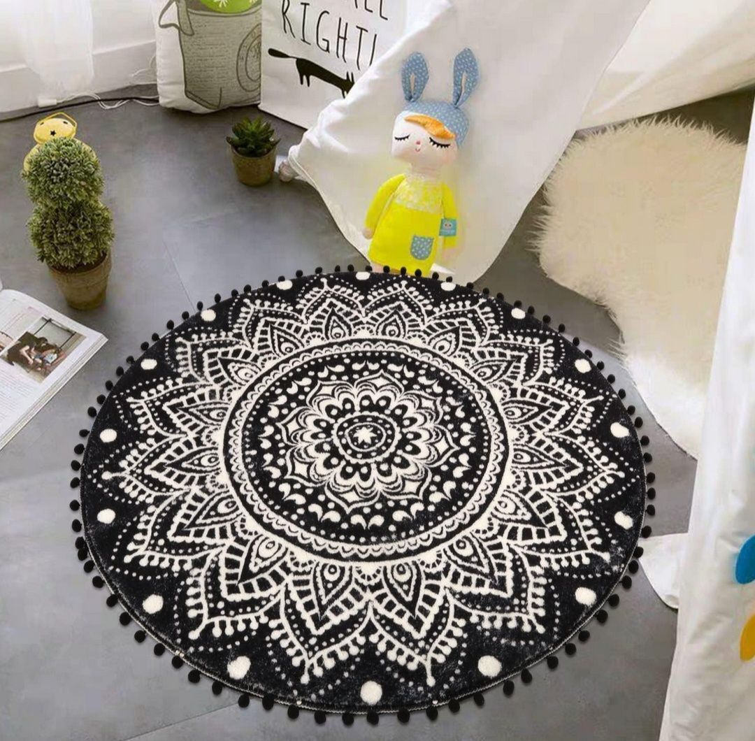 KIMODE Okrągły dywan w stylu boho, 90 cm, antypoślizgowy