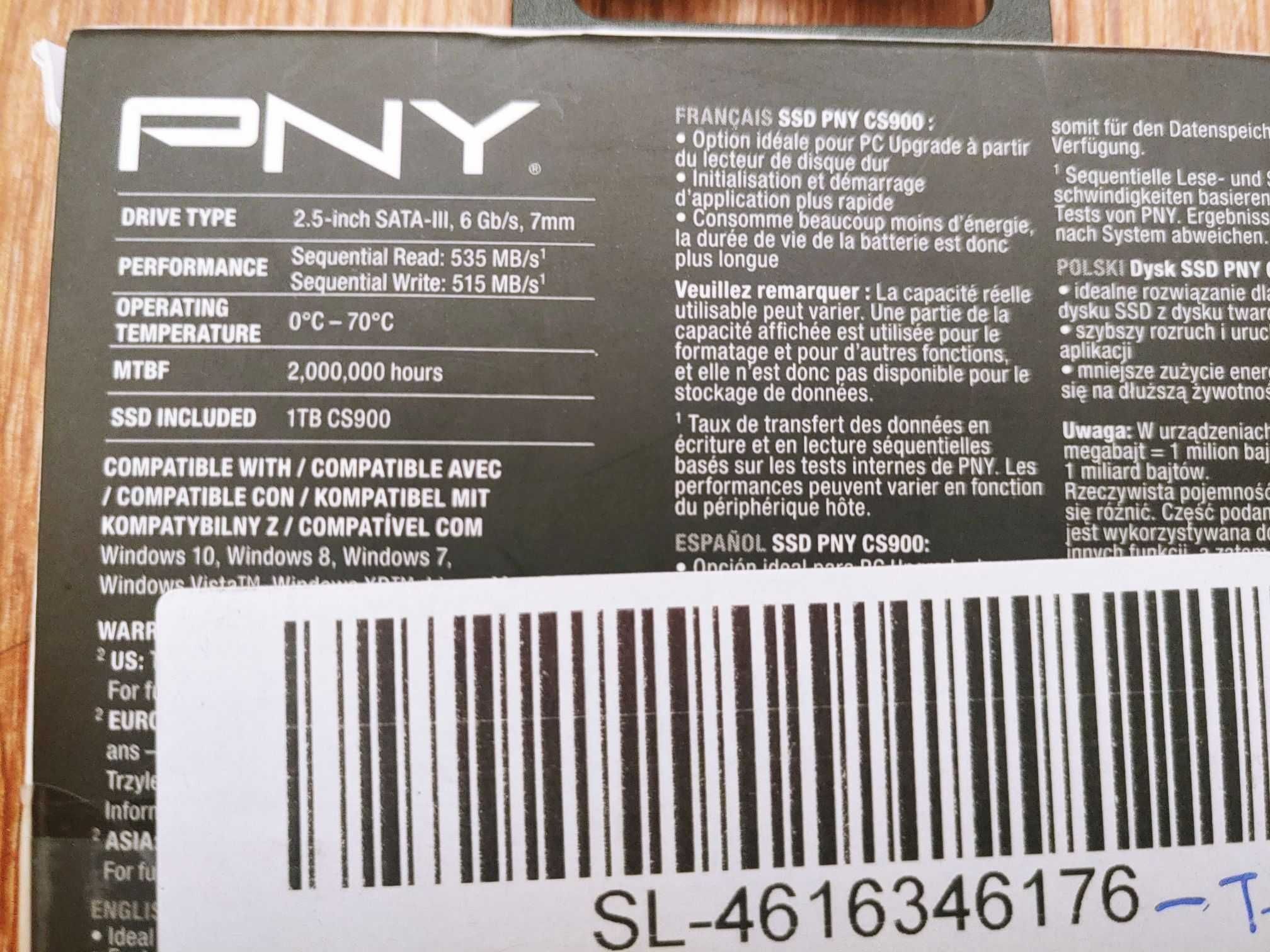 SSD-накопитель PNY CS900 1 TB (SSD7CS900-1TB-RB) 2.5" SATA III 3D NAND