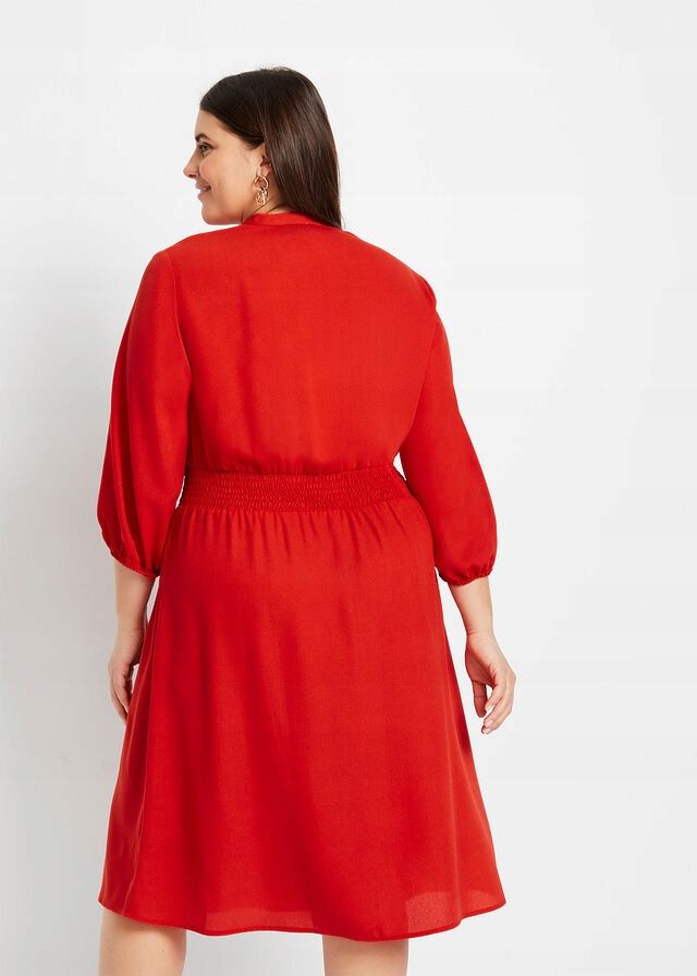 B.P.C czerwona sukienka midi z krepy 44.