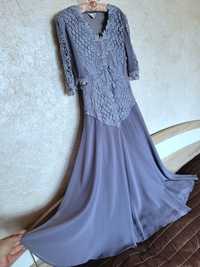 Zjawiskowa sukienka maxi vintage style Baby Blue kornka gipiura grey u