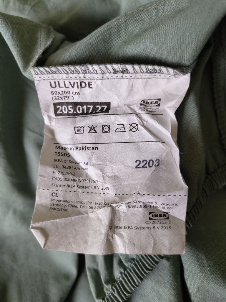 Prześcieradło z gumką Ikea ULLVIDE 80x200cm zielony, 2 sztuki