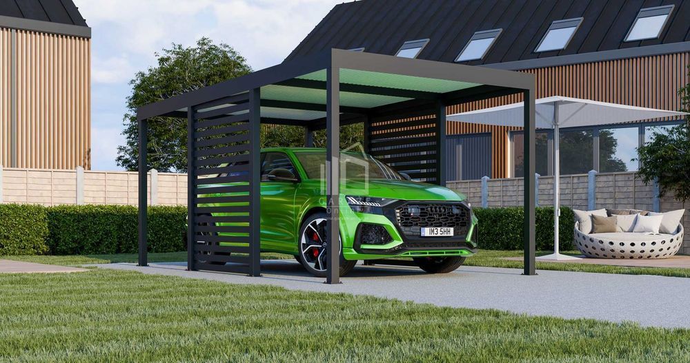 Carport Premium - Wiata Samochodowa 3X5 Antracyt Zabudowa - Id956