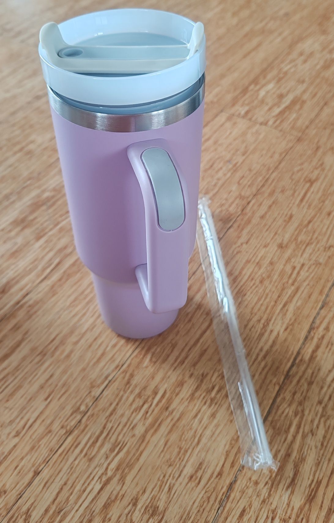 Kubek podróżny termiczny fioletowy ze słomką stal nierdzewna 1200 ml