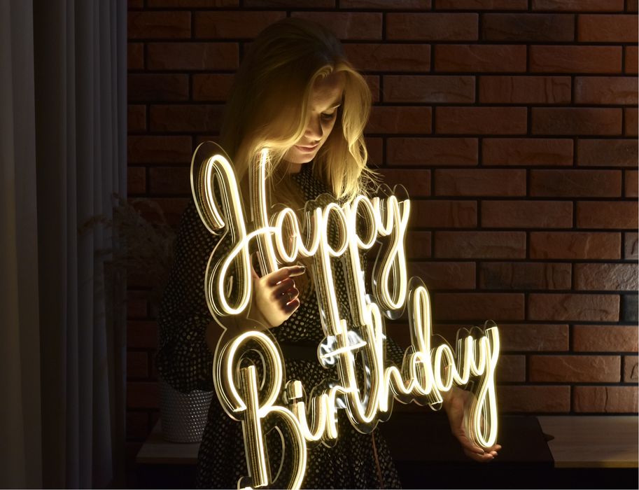 Happy Birthday, napis neonowy, neon led, ledon