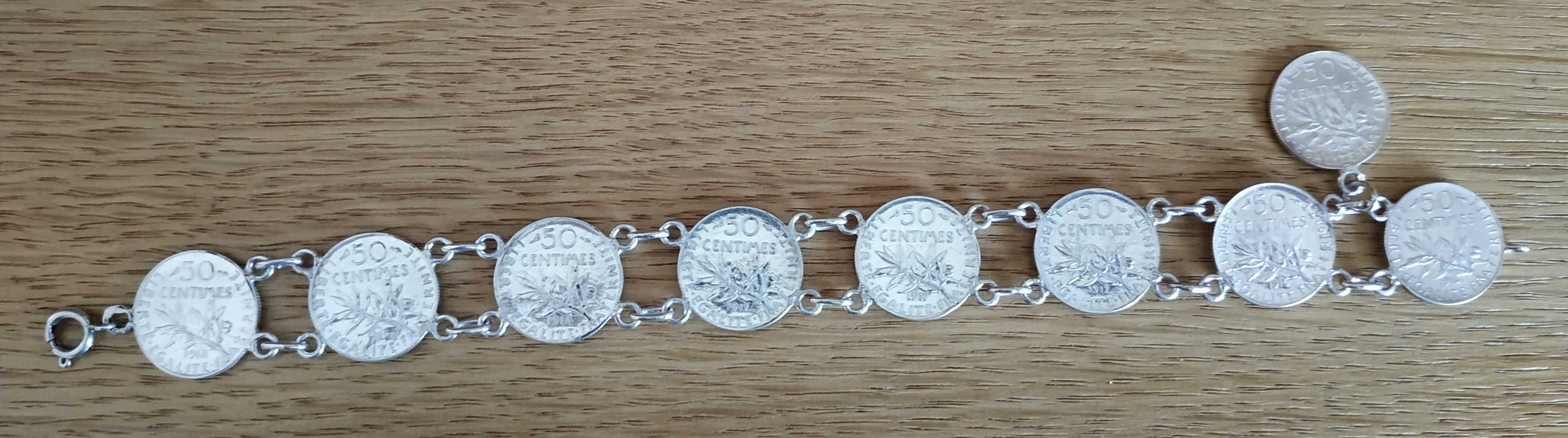 Bransoletka ze srebrnymi monetami Francja XXw