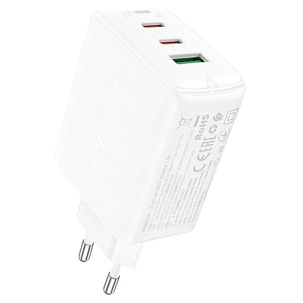 Acefast szybka ładowarka sieciowa GaN (2x USB-C / USB-A) PPS / PD / QC