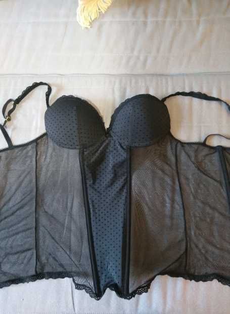 Czarny damski gorset w kropeczki