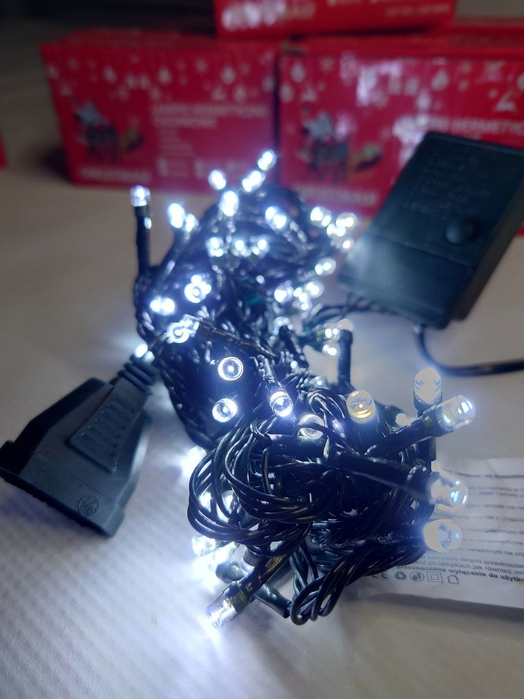 Lampki na choinkę 100 LED 8m Wewnętrzne Zimne białe Programator Mocne