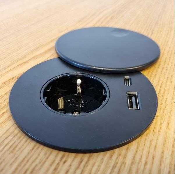 Gniazdo Chowane w Blat z Ładowarką 2xUSB A i C czarne