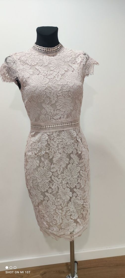Śliczna koronkowa sukienka H&M kolor jasny pudrowy róż r. 34 komunia!
