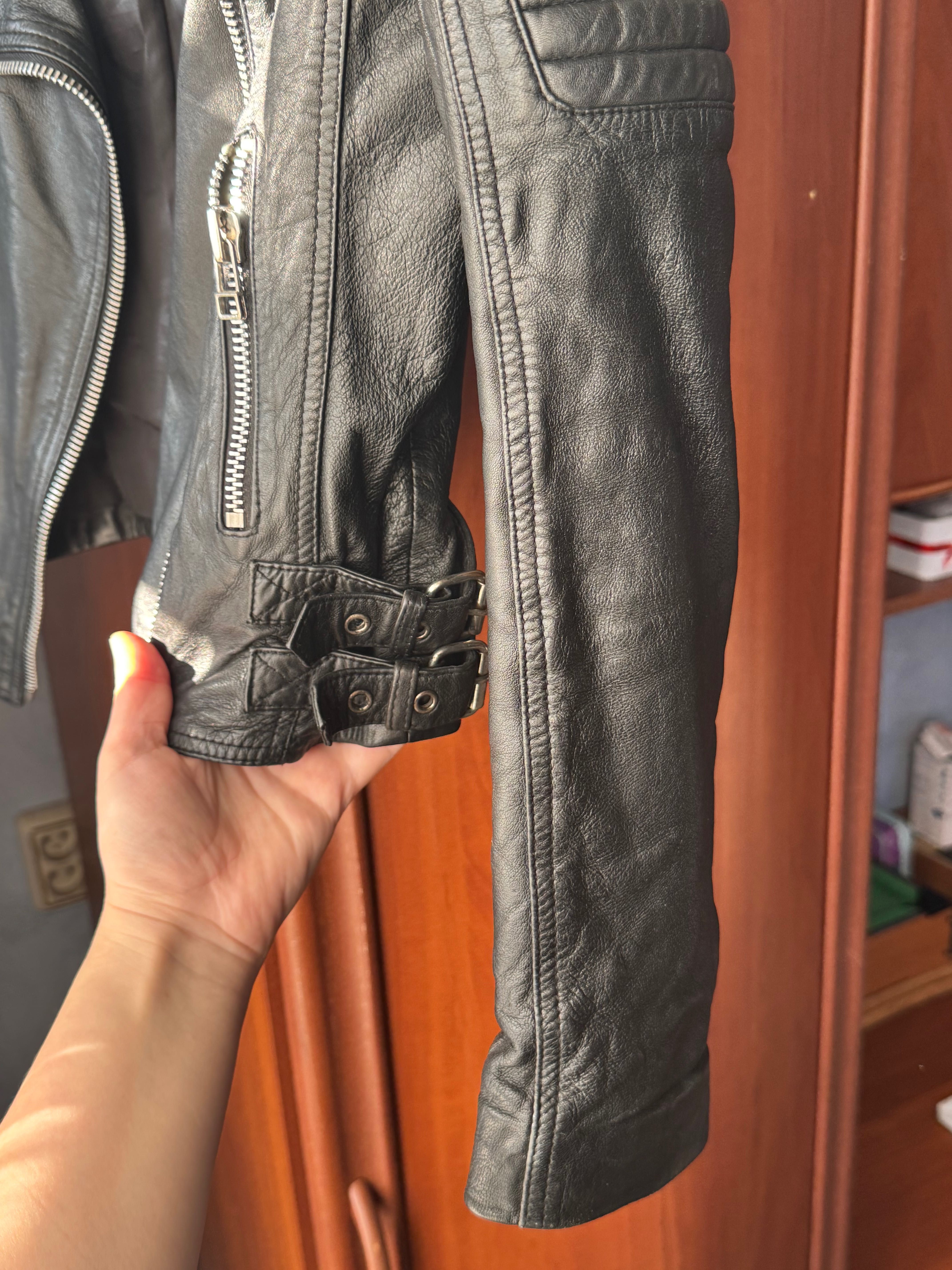 Байкерська шкіряна куртка косуха mango genuine leather  biker унісекс