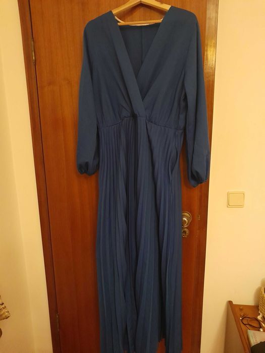 Vestido azul escuro comprido c bolsos