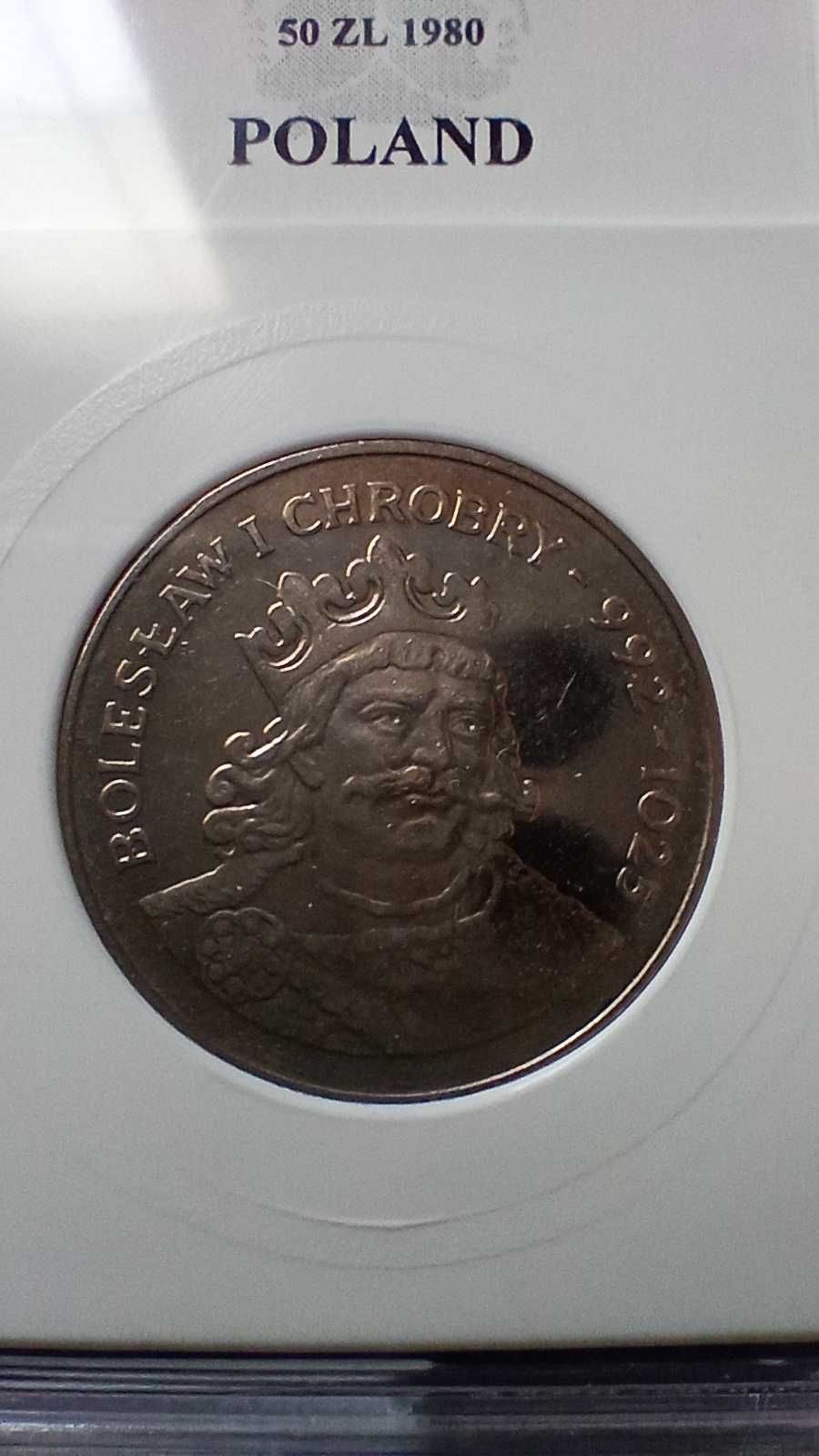 Stare monety 50 złotych 1980 Chrobry PRL grading MS65