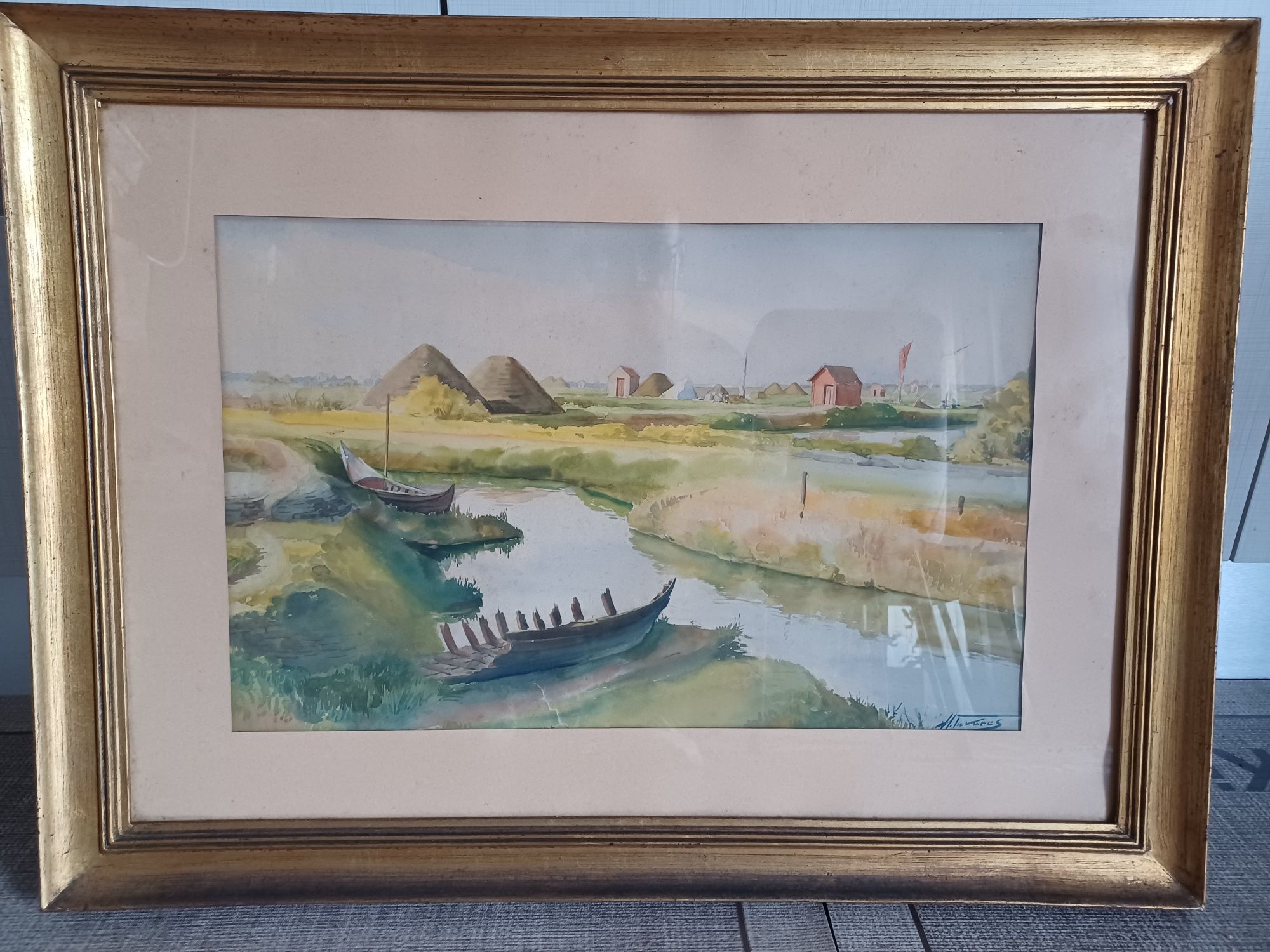 Quadro com aguarela de pintor Manuel Tavares