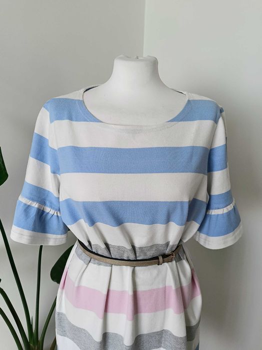 Biała bawełniana sukienka letnia w poziome paski 100% cotton Joules 44