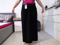 Długa czarna prosta spódnica z rozporkiem,e.44-46, nowa
