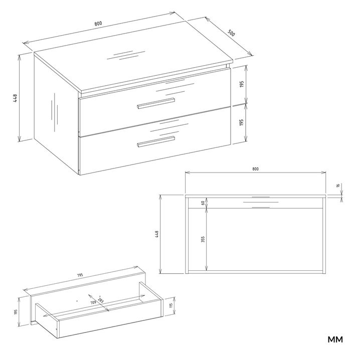 Szafka łazienkowa NEL 80 Wisząca 80 CM Pod Umywalkę 2 Szuflady BIAŁA