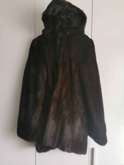 Futro naturalne z norek futerko rozmiar L z kapturem
