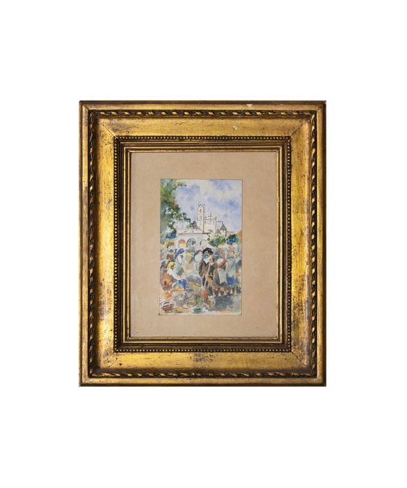 Pintura aguarela romaria igreja | Alfredo Morais