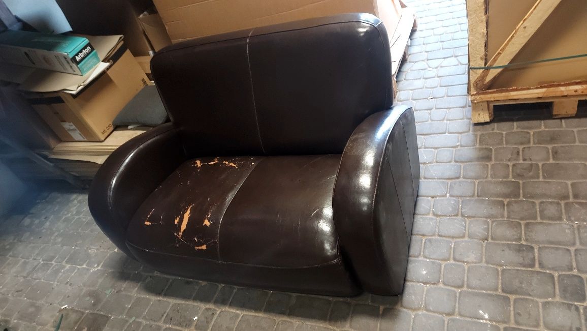 Sofa brąz tapicerowana ekoskóra 130 cm