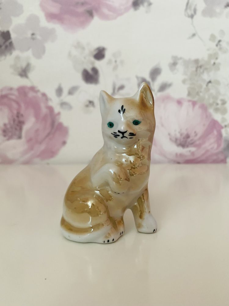 Porcenowy kot, figurka ćmielów kota vintage, retro