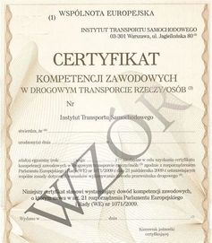 Użyczę Certyfikat Kompetencji Zawodowych w transporcie rzeczy CKZ
