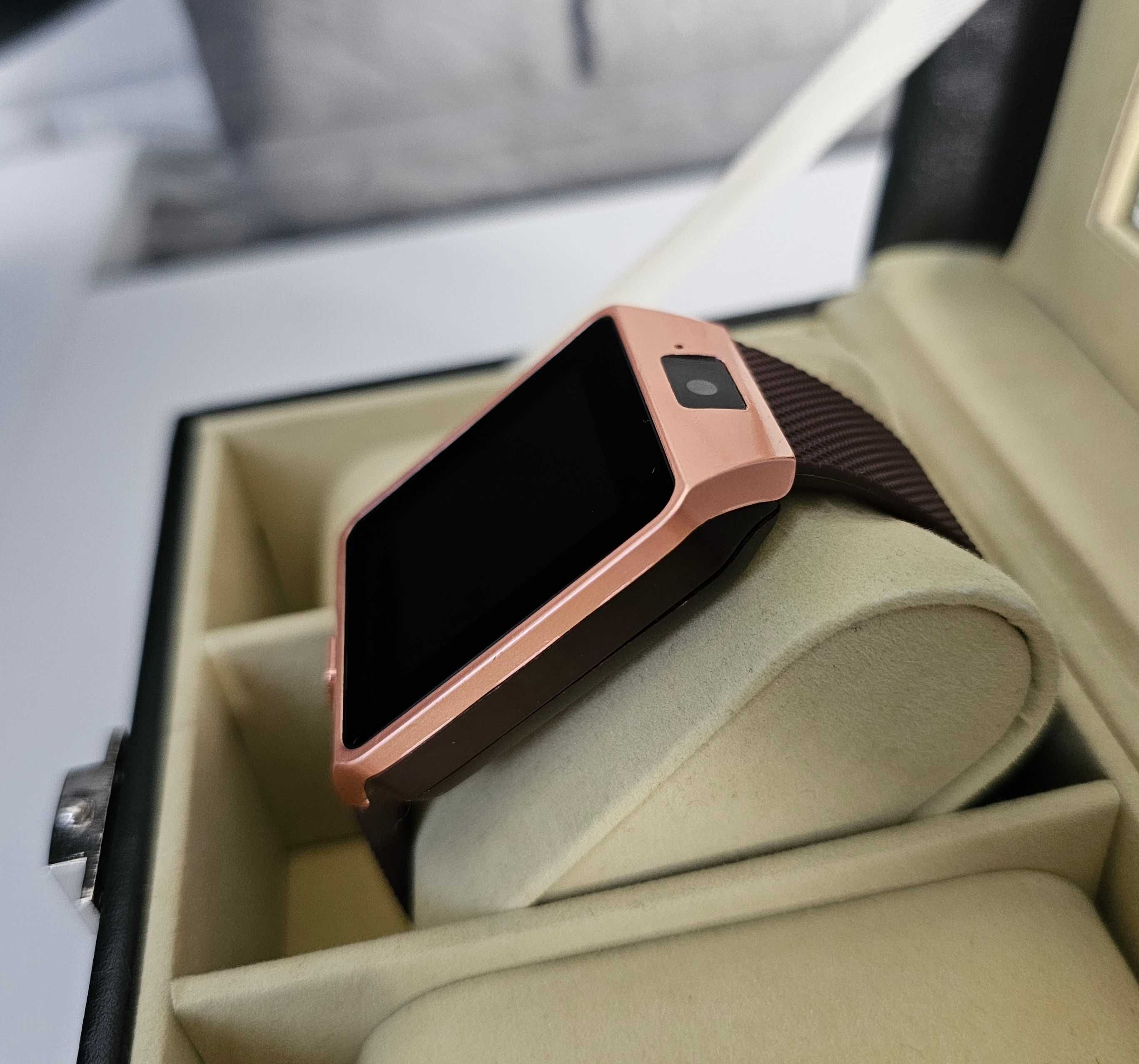 Zegarek Smartwatch do rozmów SIM smart kwadratowa koperta złoty gold