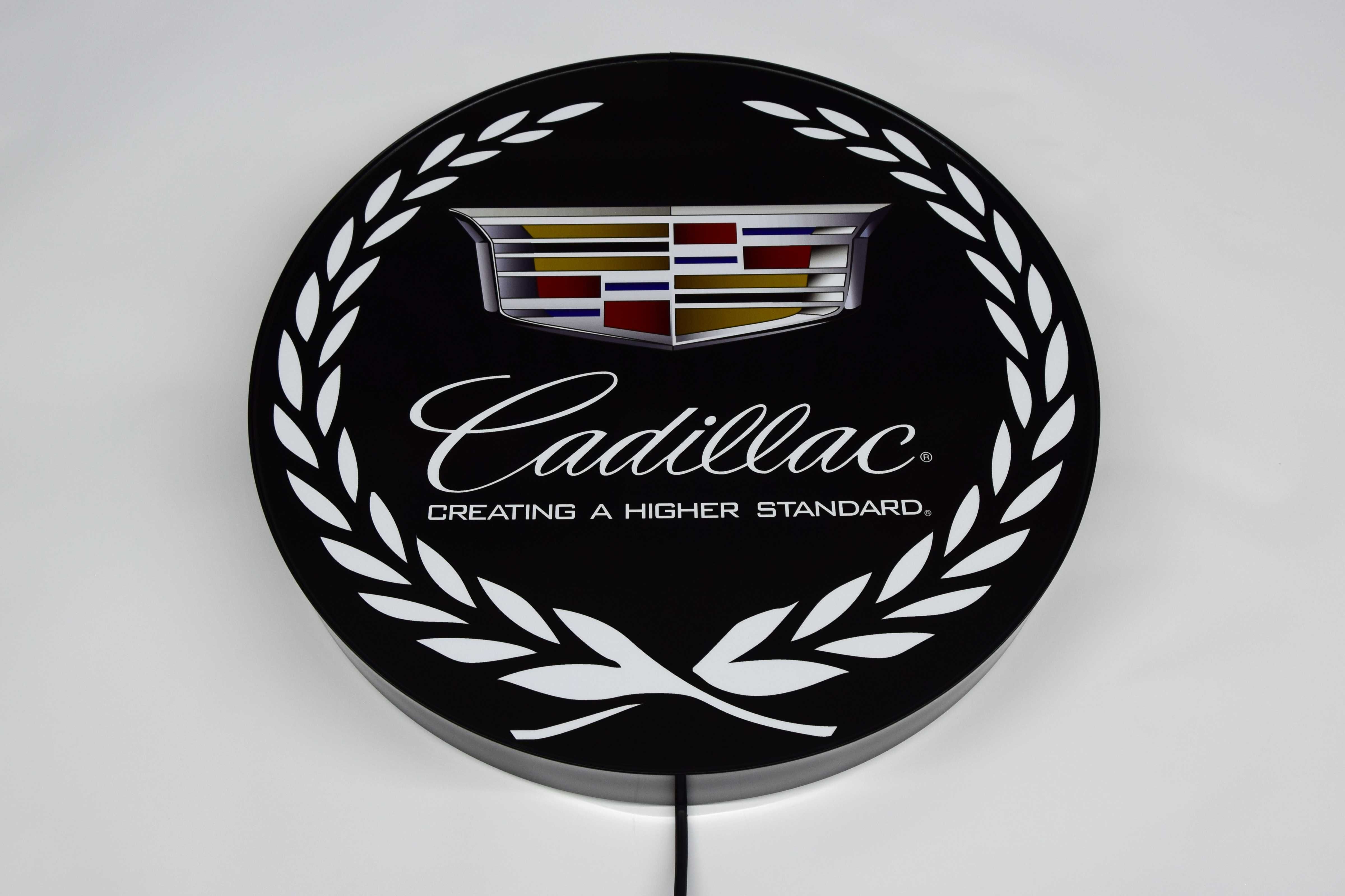 LED Neon CADILLAC, Podświetlane Logo 3D, Kaseton, Lampa do warsztatu