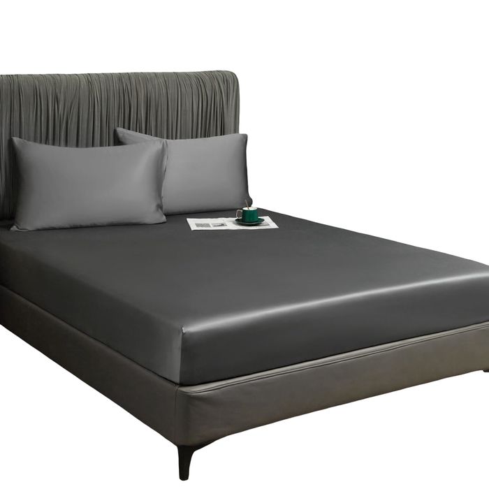 Prześcieradło z Gumką 160x200 Szare Gładkie Oddychające