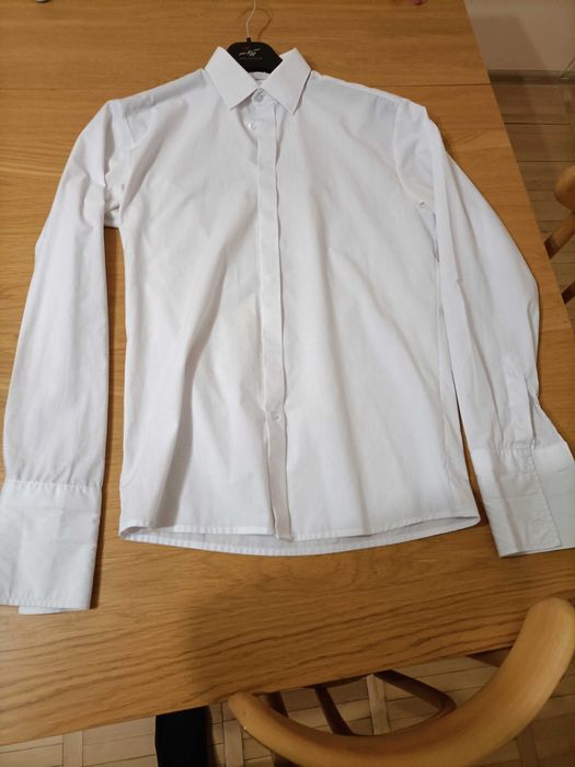 Koszula Biała męska, ślubna,  M, 182/188, Slim, Długi rękaw.