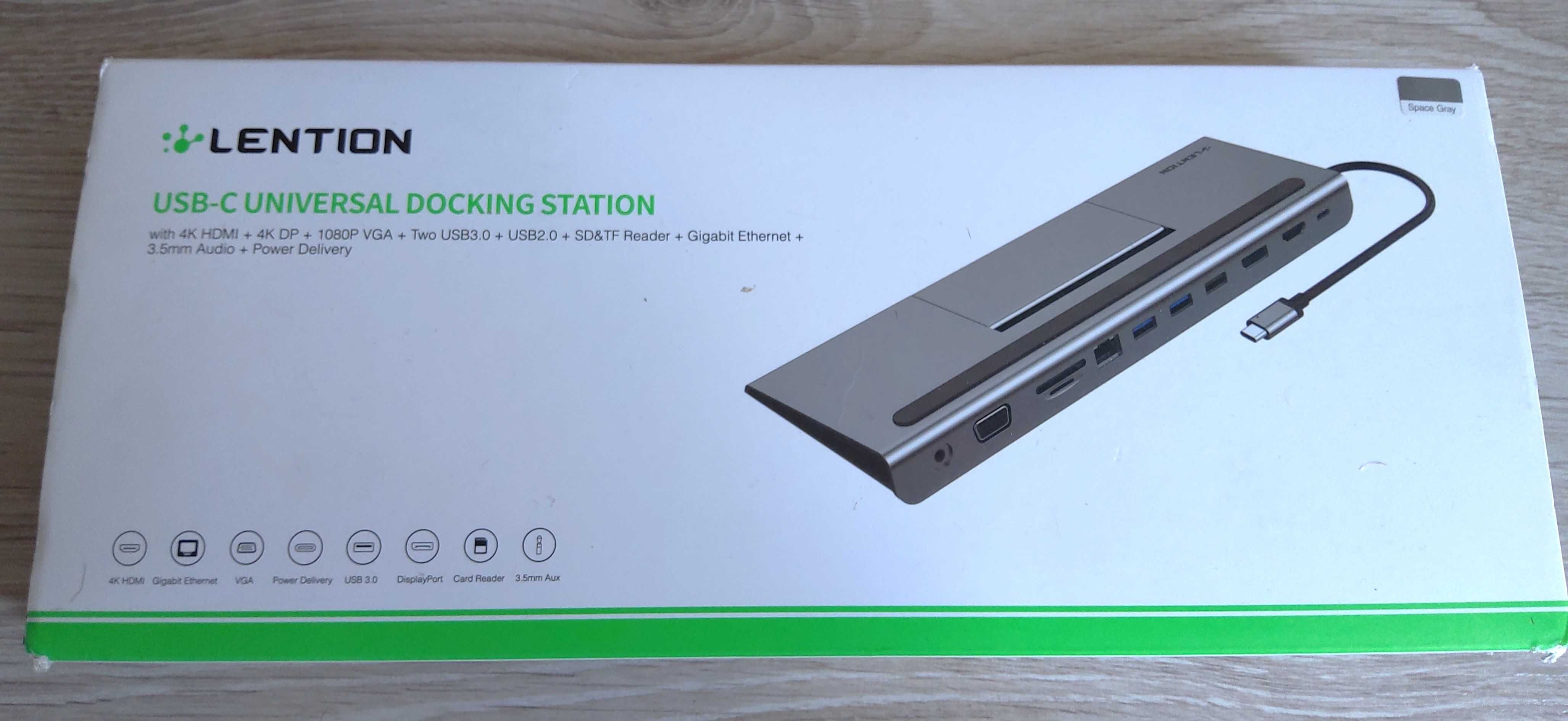 Stacja dokująca Lention USB C 100 W PD, 4K HDMI/DisplayPort, VGA