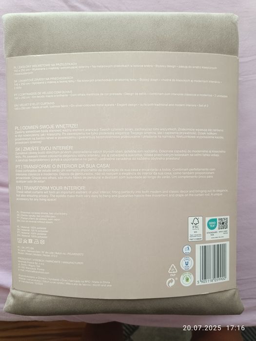 Zaslony welwetowe na przelotkach 140x250 cm NOWE bezowe