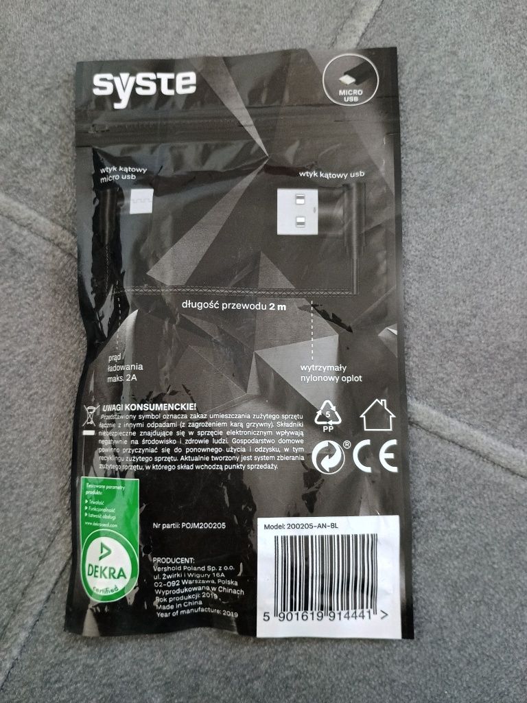 Kabel przewód USB kątowy micro USB 2 m