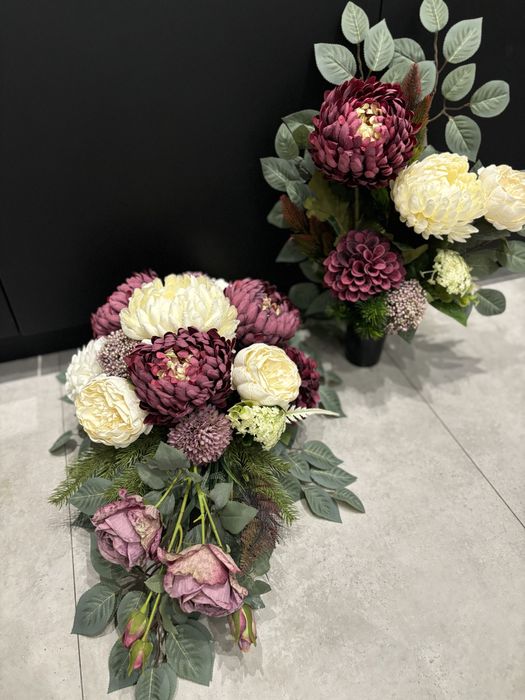 Komplet wiazanka bukiet chryzantemy bordo krem biel roza