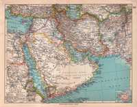 Arabia Persja M. Czerwone Zat. Perska Mapa 1928 r. autentyk