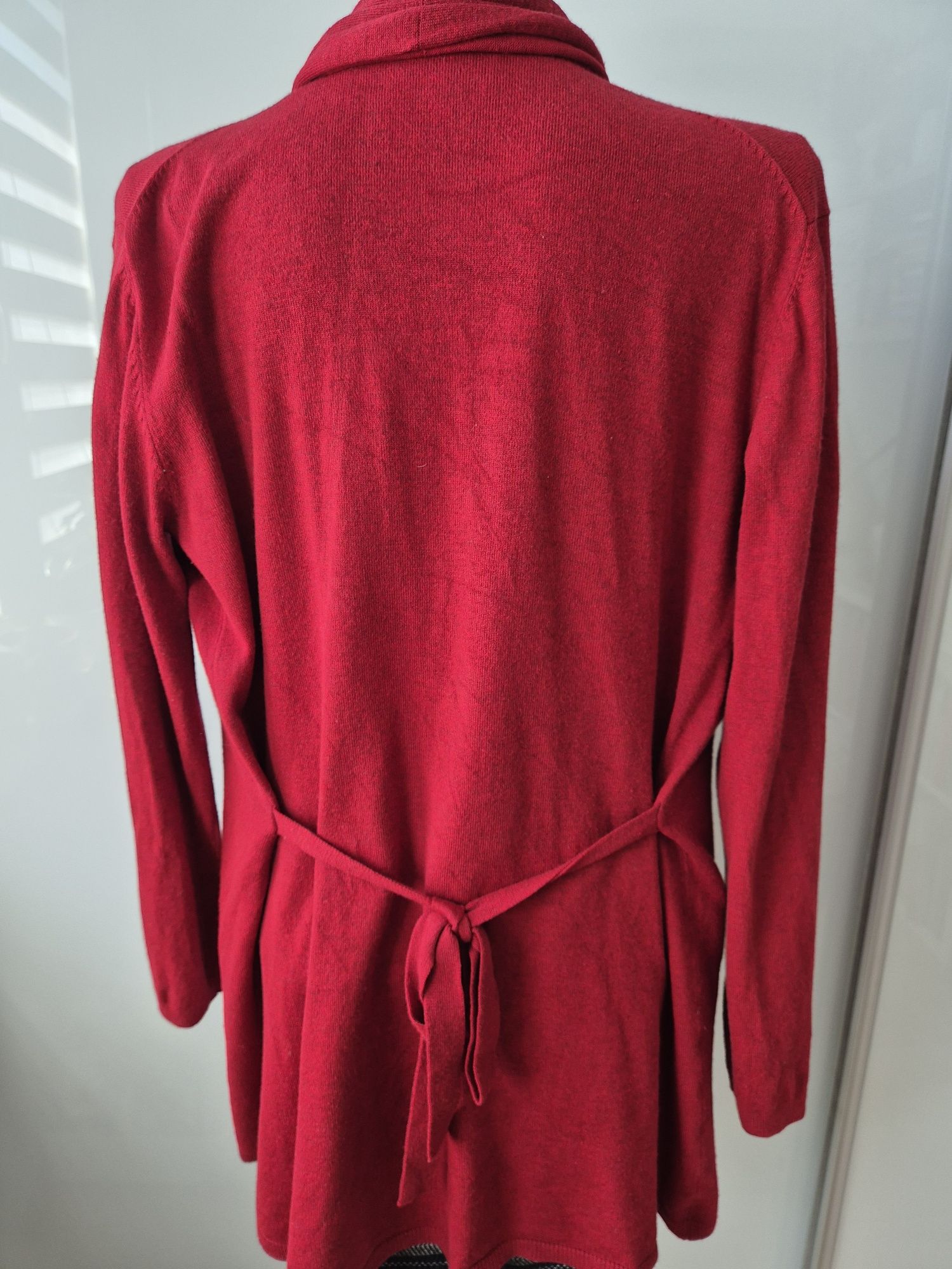 Czerwony długi kardigan Zara Knit L używany