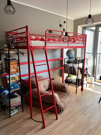 IKEA SVARTA łóżko na antresoli, kolor czerwony, 90x200 cm, materac