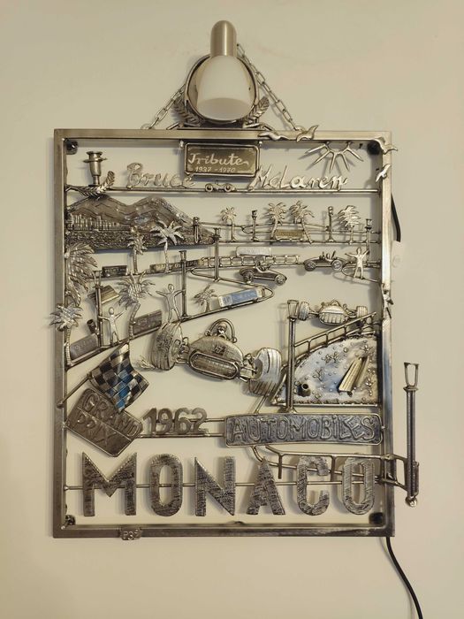 Dekoracja.Industrial.Loft.Monaco 1962,ręcznarobota.Unikat podswietlana