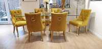 Krzesło pikowane tapicerowane z kołatką pinezkami chesterfield hampton