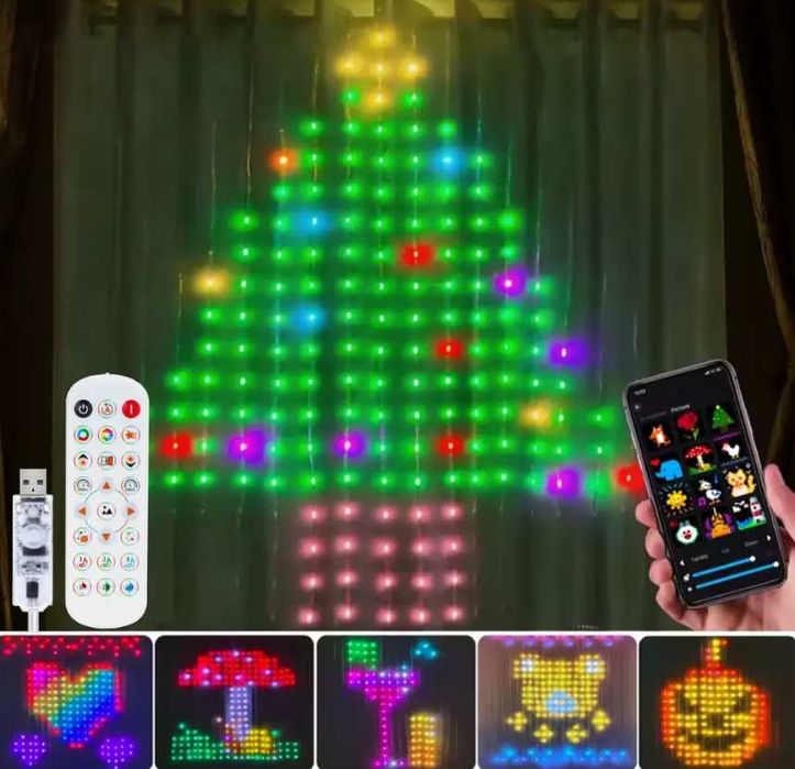 ТОП ПРОДАЖ Смарт Гирлянда Умная гирлянда штора 2*2м, Bluetooth, RGB