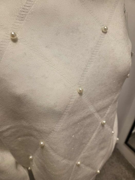 Damski Komplet Swetrowy Sukienka + Sweter Biały   S M