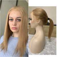 Натуральный русый длинный женский парик система волос, имитация кожи