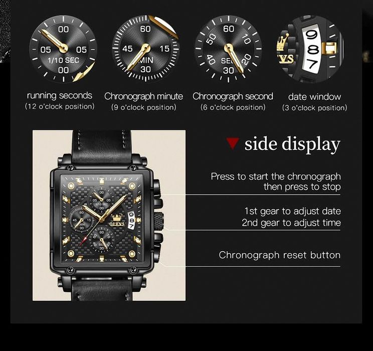 OLEVS Luksusowy Zegarek Męski Chronograf Datownik
