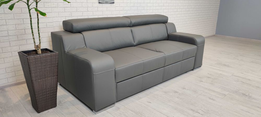 Sofa 3os skórzana, kanapa 211cm z funkcją spania, wersalka skóra natur