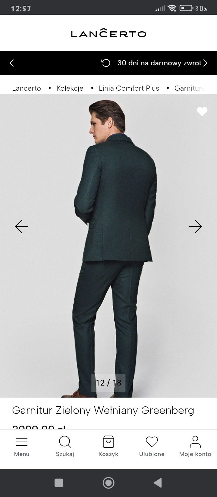 Lancerto comfort plus slim wełna merino garnitur męski premium