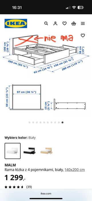 Łóżko podwójne MALM IKEA