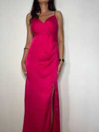 Różowa satynowa sukienka z rozcięciem na nodze Express rozmiar XS