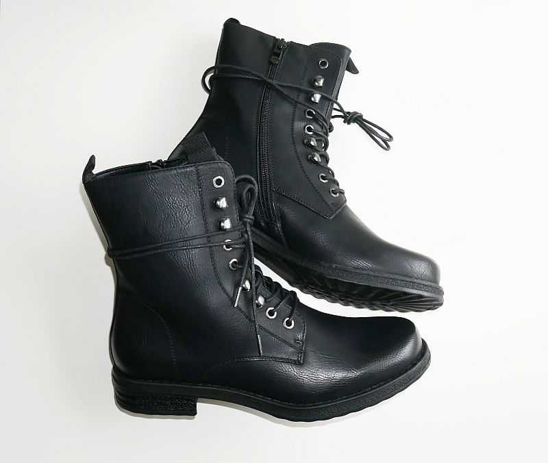 NOWE przepiękne buty ocieplane workery glany botki czarne - r.38