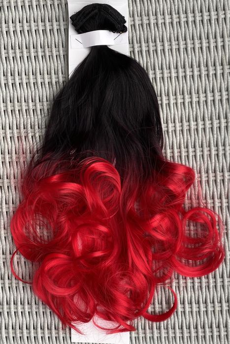 Premium Ultra włosy doczepiane, czarny/czerwony/ombre clip in ( 362 )